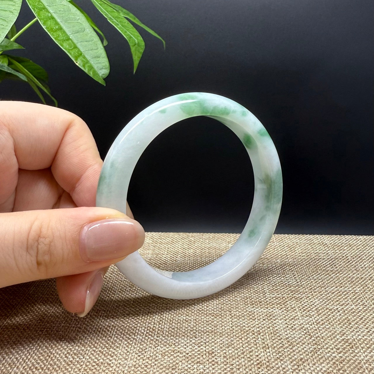 Genuine Burmese White Green Jade Jadeite Bangle Bracelet ( 57.2mm )