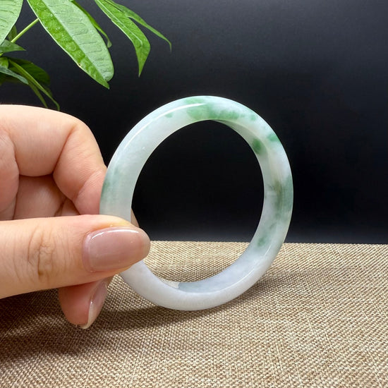 Genuine Burmese White Green Jade Jadeite Bangle Bracelet ( 57.2mm )