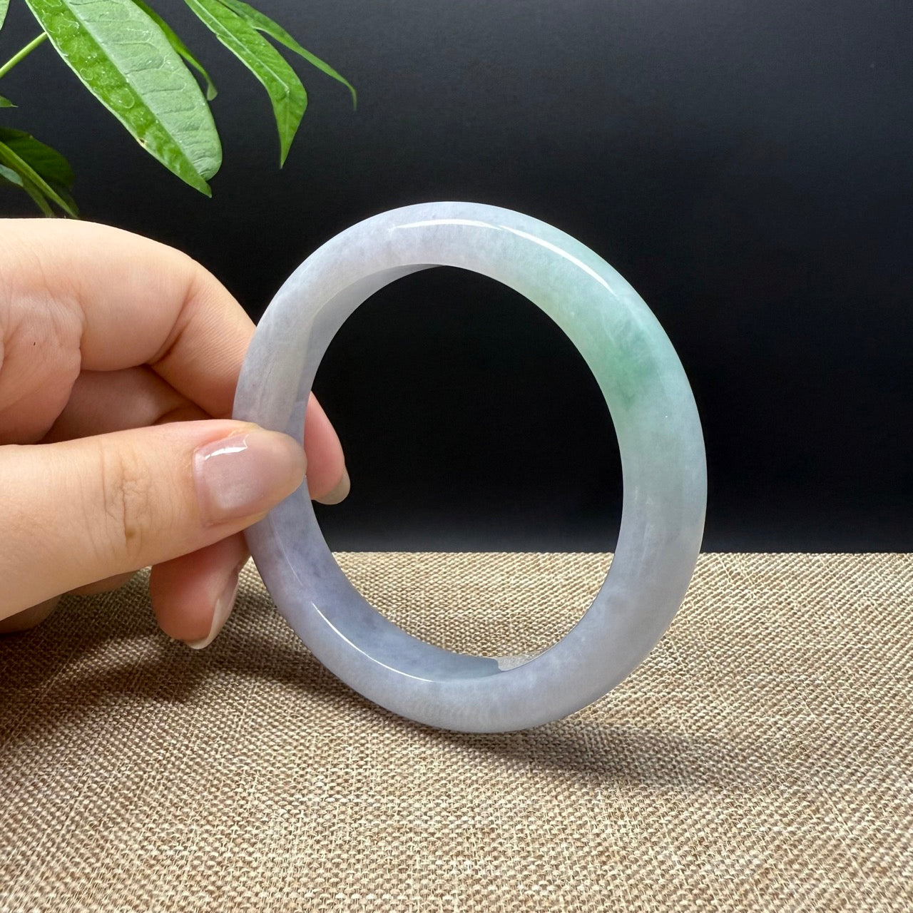 Genuine Burmese Lavender Green Jade Jadeite Bangle Bracelet ( 57.5mm )