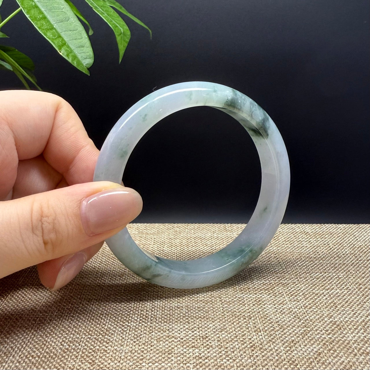 Genuine Burmese Lavender Green Jade Jadeite Bangle Bracelet ( 57.8mm )