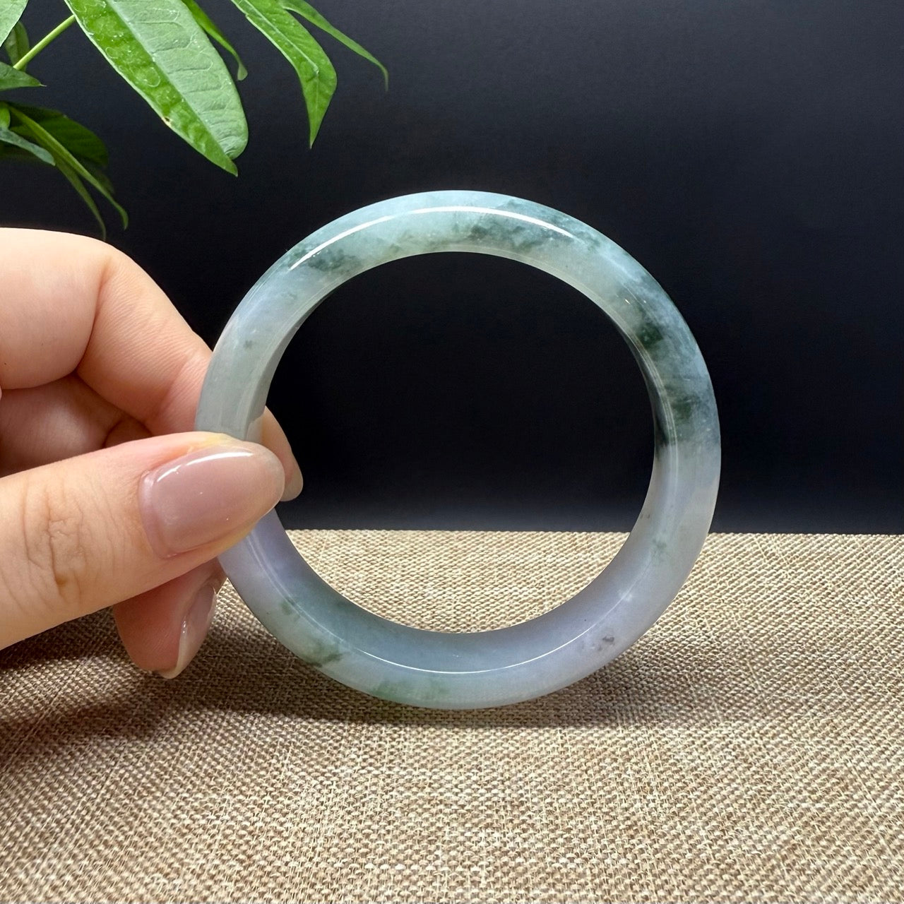 Genuine Burmese Lavender Green Jade Jadeite Bangle Bracelet ( 57.8mm )