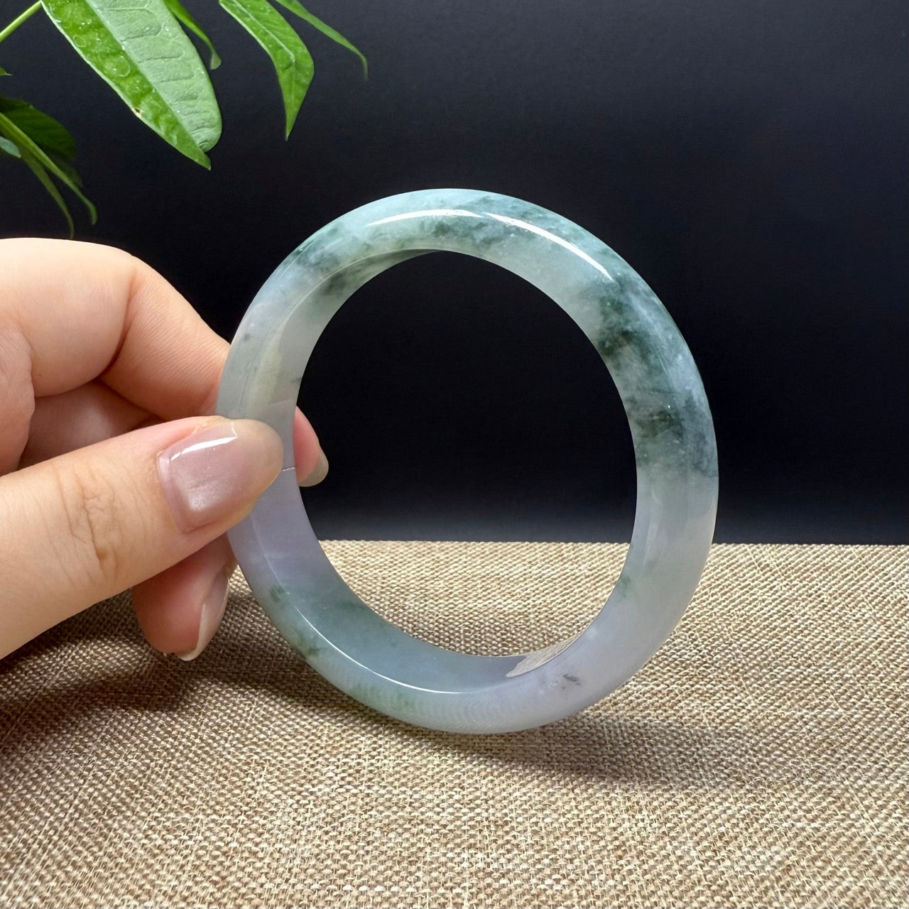 Genuine Burmese Lavender Green Jade Jadeite Bangle Bracelet ( 57.8mm )