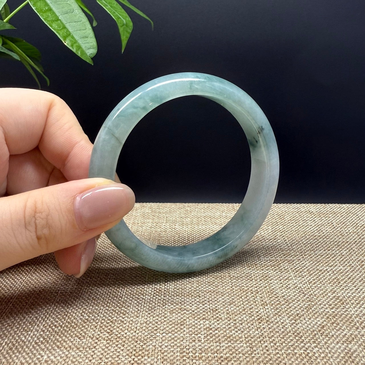 Genuine Burmese Oil Green Jade Jadeite Bangle Bracelet ( 57.6mm )