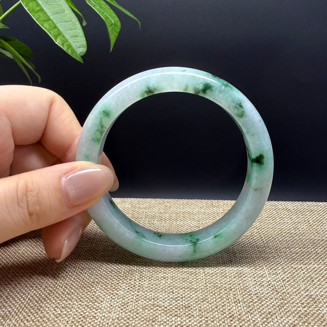 Genuine Burmese White Green Jade Jadeite Bangle Bracelet ( 57mm )