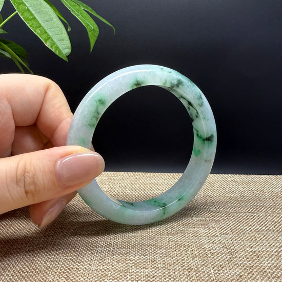 Genuine Burmese White Green Jade Jadeite Bangle Bracelet ( 57mm )