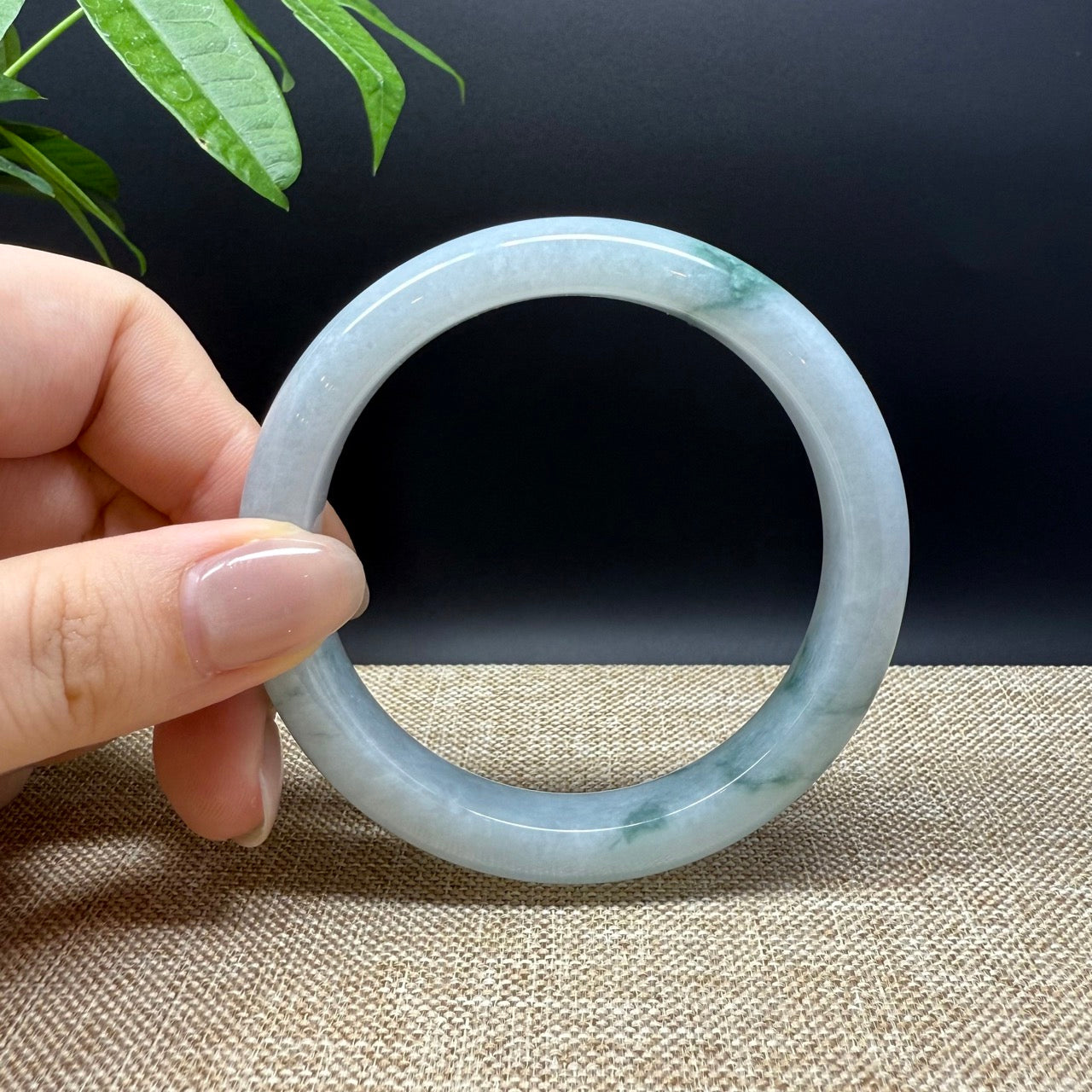 Genuine Burmese White Green Jade Jadeite Bangle Bracelet ( 58.5mm )