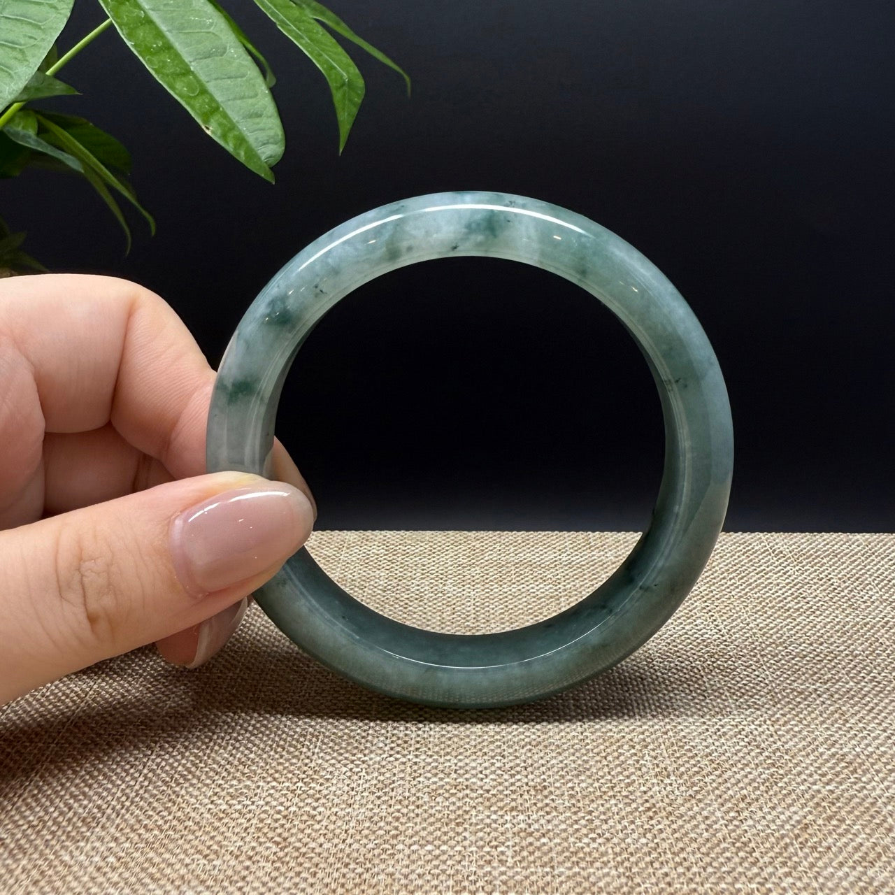 Genuine Burmese Oil Green Jade Jadeite Bangle Bracelet ( 58.3mm )