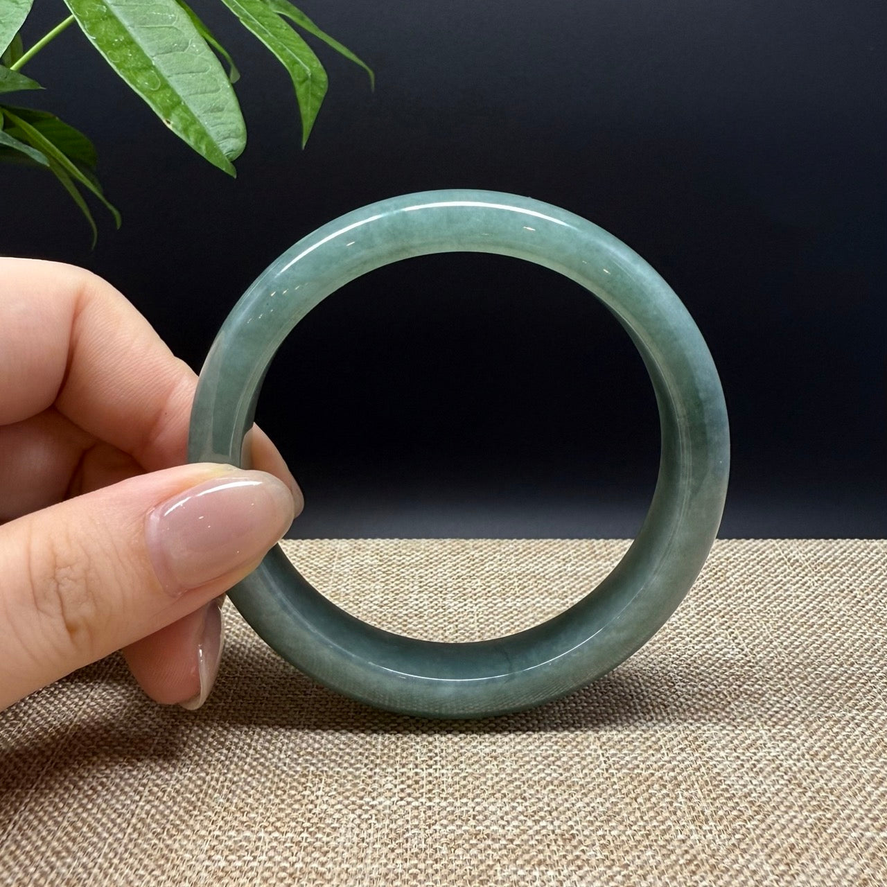 Genuine Burmese Oil Green Jade Jadeite Bangle Bracelet ( 58.3mm )