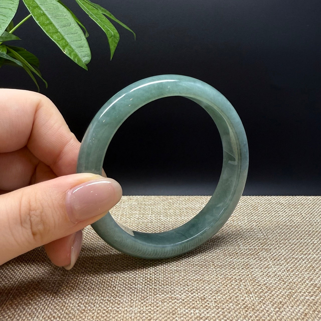 Genuine Burmese Oil Green Jade Jadeite Bangle Bracelet ( 58.3mm )