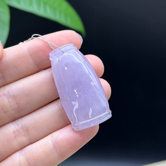 Genuine Purple Jadeite Jade "Good Luck Bamboo" Pendant Necklace