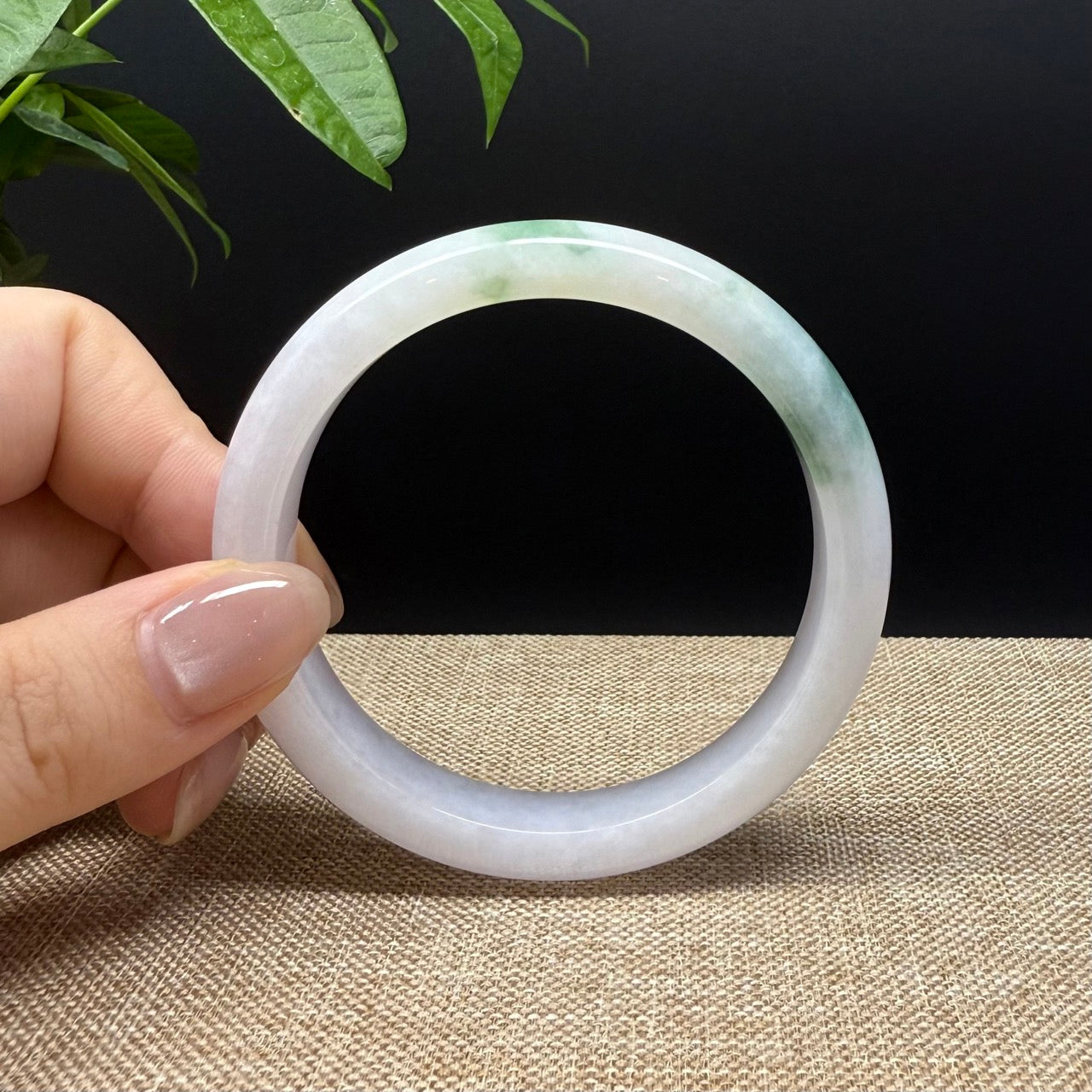 Genuine Burmese White Green Jade Jadeite Bangle Bracelet ( 57.3mm )