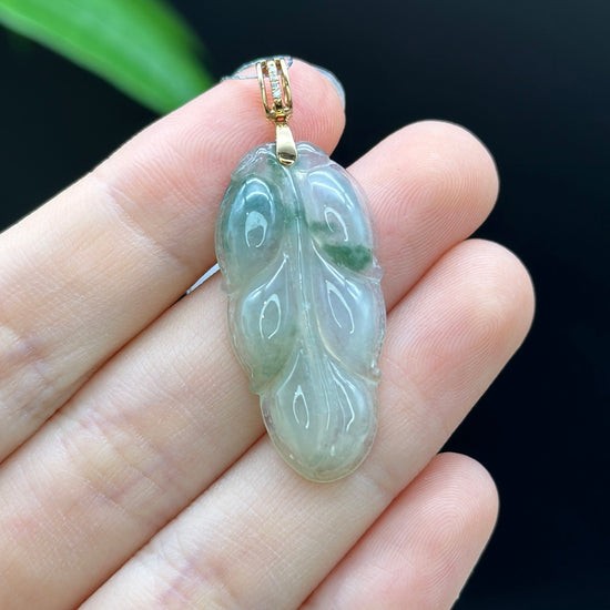 RealJade® Co. Genuine Ice Jadeite Jade Jin Zhi Yu Ye (Leaf) Necklace