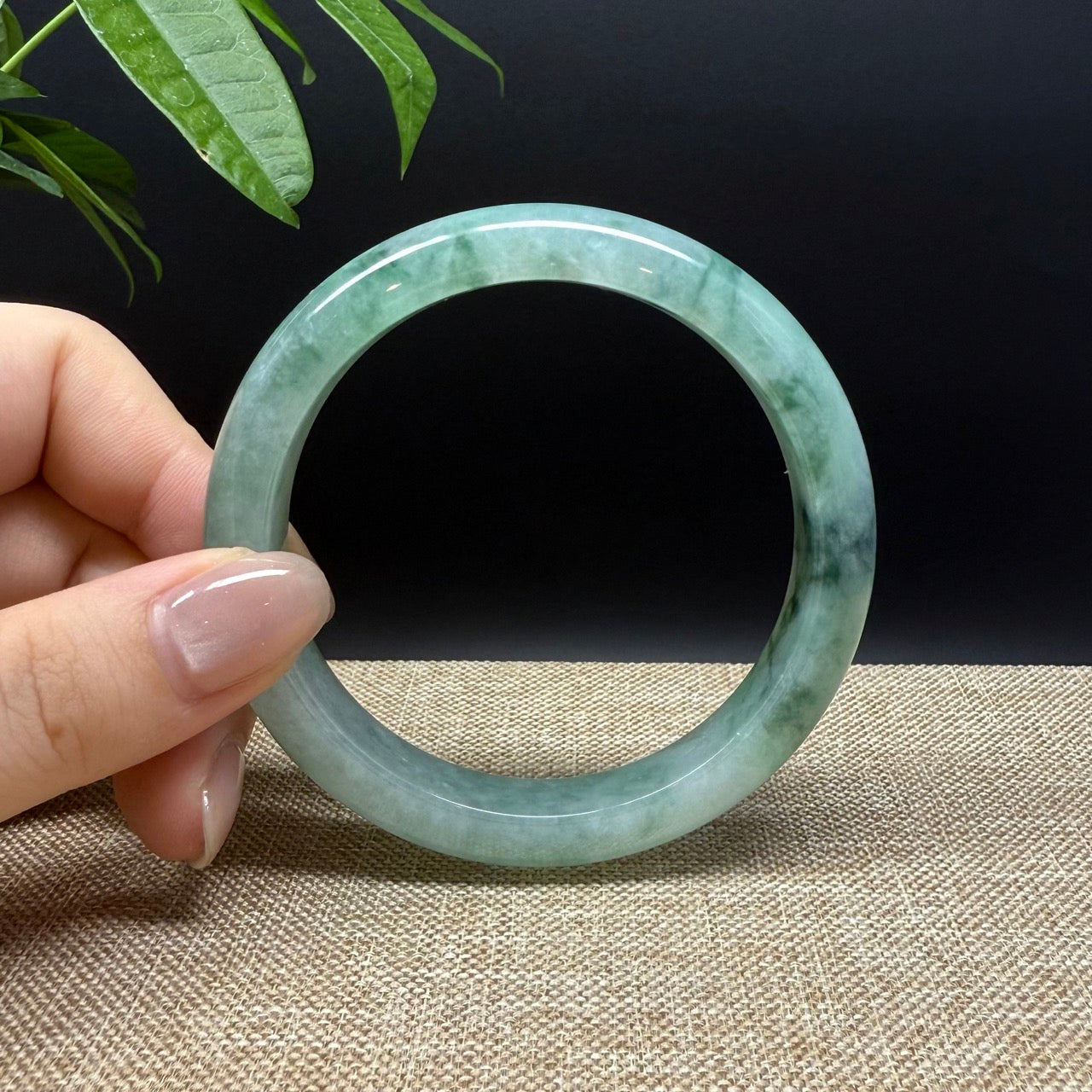 High Genuine Burmese Icy Green Jade Jadeite Bangle Bracelet ( 60.4mm )