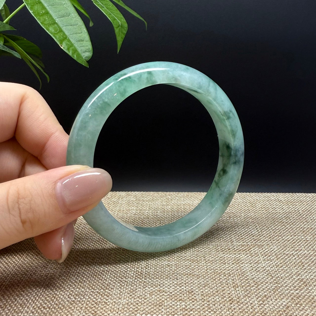 High Genuine Burmese Icy Green Jade Jadeite Bangle Bracelet ( 60.4mm )