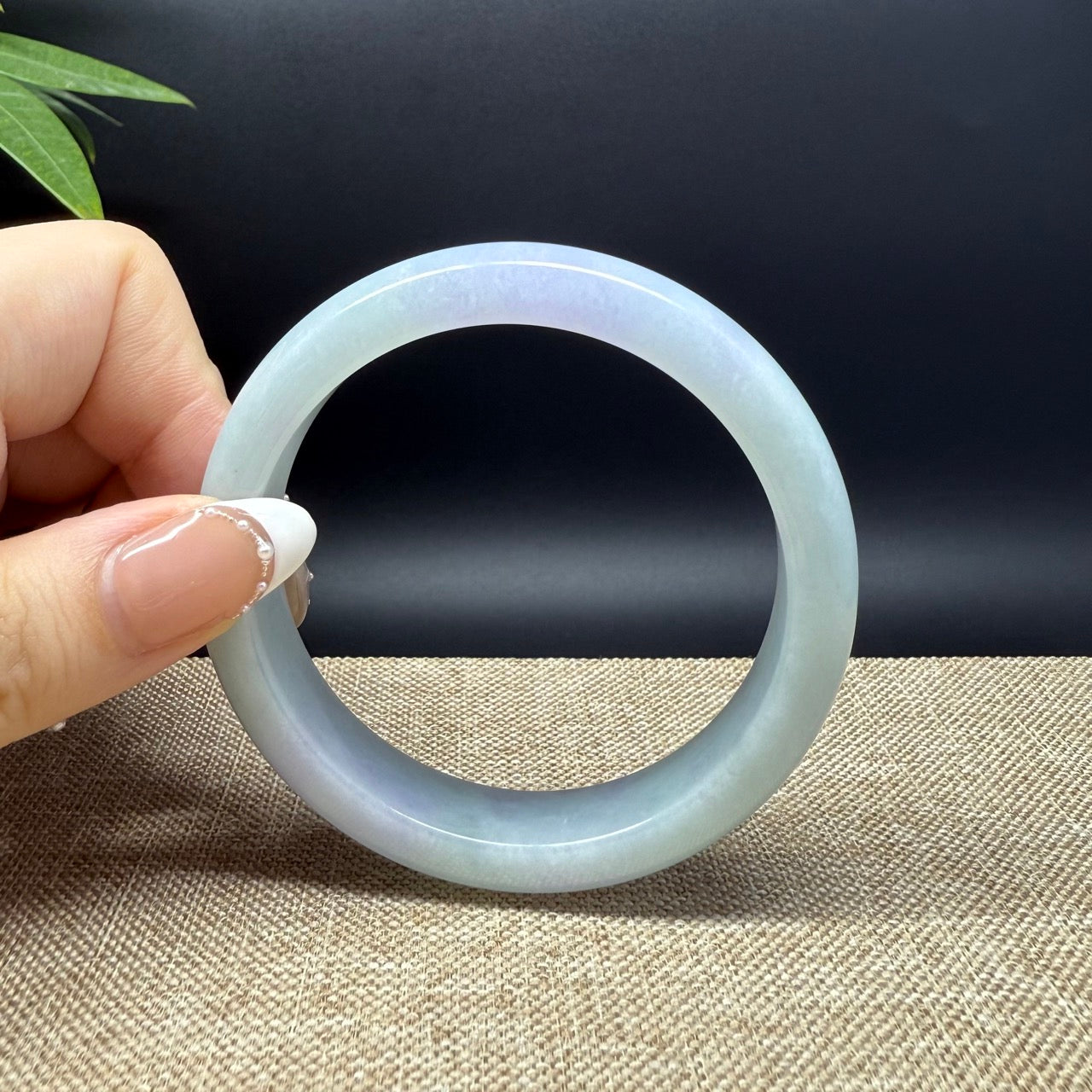 Genuine Burmese Lavender Green Jade Jadeite Bangle Bracelet ( 57.4mm )