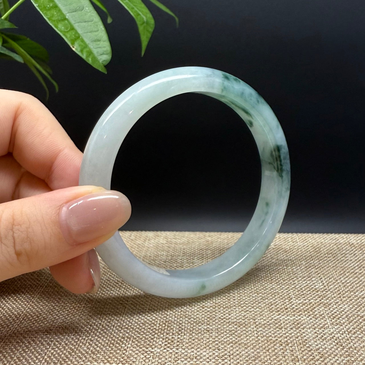 Genuine Burmese Icy Green Jade Jadeite Bangle Bracelet ( 60.5mm )