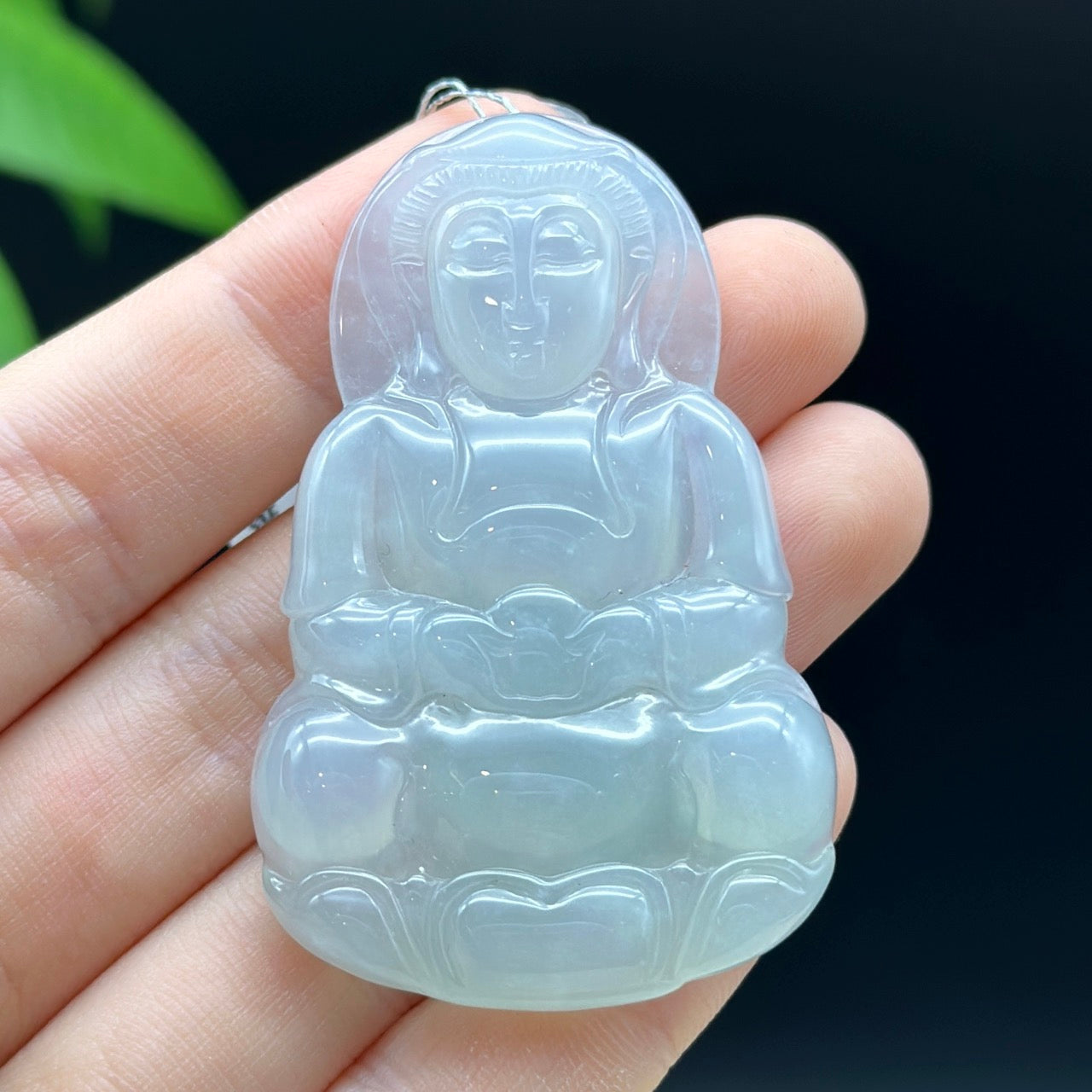 "Goddess of Compassion" Genuine Burmese Jadeite Jade Guanyin Necklace With Good Luck Design