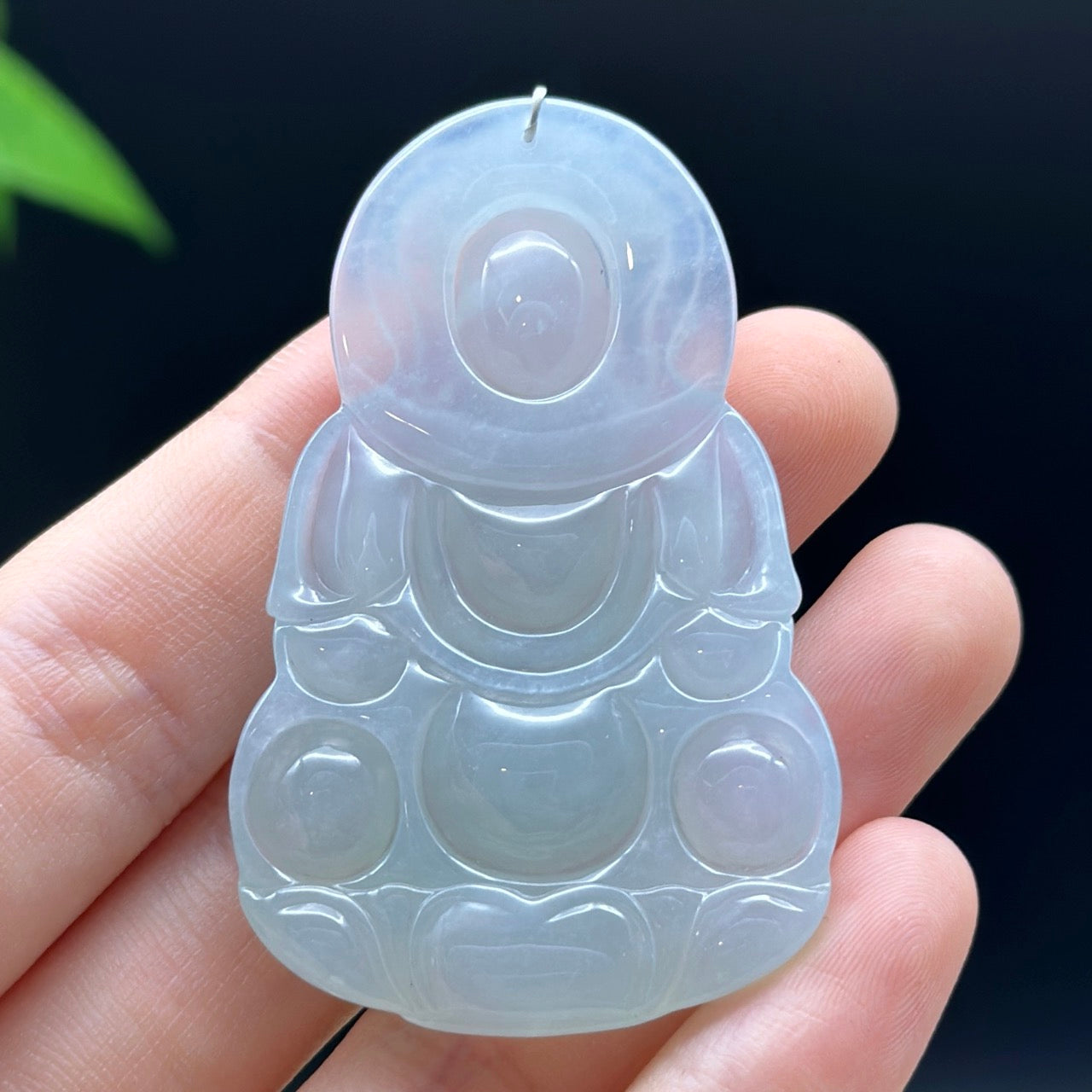 "Goddess of Compassion" Genuine Burmese Jadeite Jade Guanyin Necklace With Good Luck Design