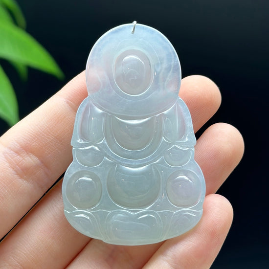 "Goddess of Compassion" Genuine Burmese Jadeite Jade Guanyin Necklace With Good Luck Design