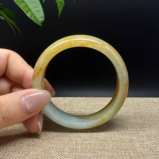 Genuine Burmese Yellow Green lavender Jade Jadeite Bangle Bracelet ( 52.3mm )