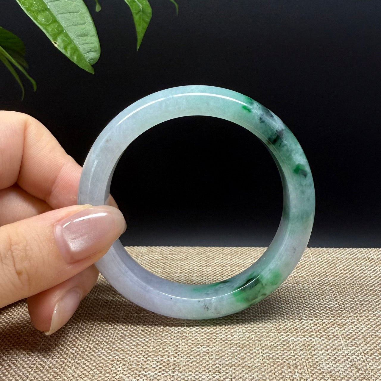 High end Genuine Burmese Lavender Green Jade Jadeite Bangle Bracelet ( 52.7mm )