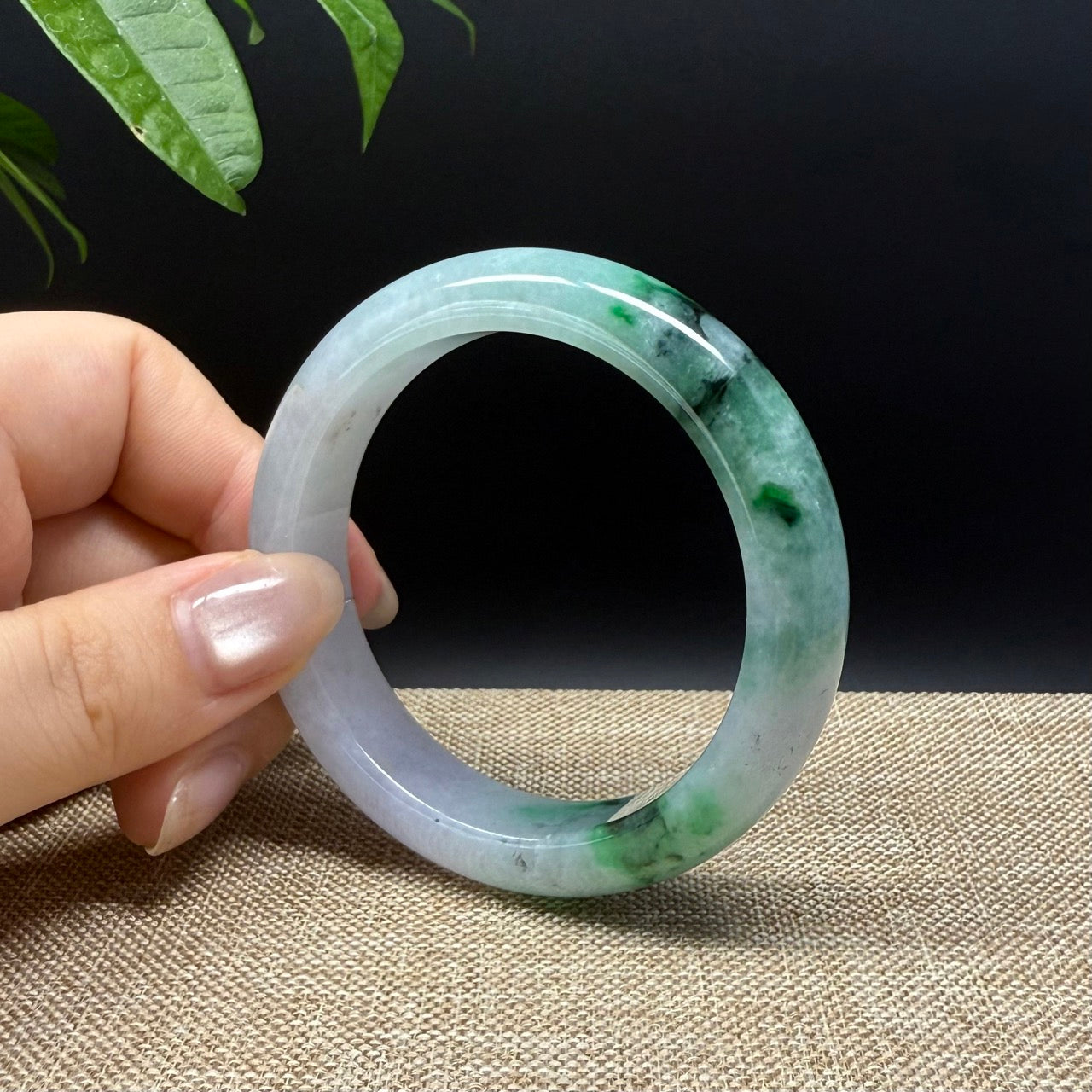 High end Genuine Burmese Lavender Green Jade Jadeite Bangle Bracelet ( 52.7mm )