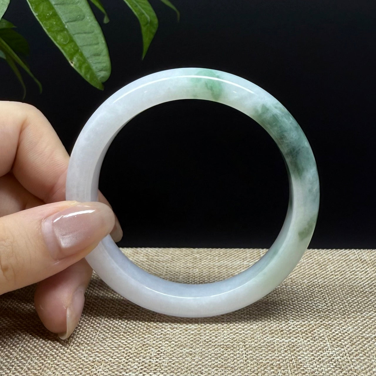 Genuine Burmese White Green Jade Jadeite Bangle Bracelet ( 56.4mm )