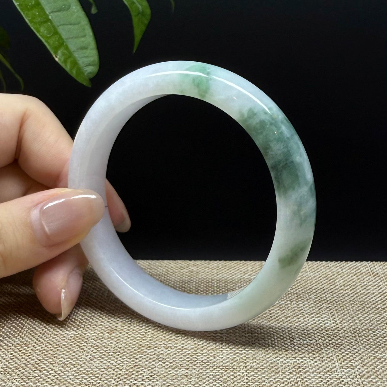 Genuine Burmese White Green Jade Jadeite Bangle Bracelet ( 56.4mm )