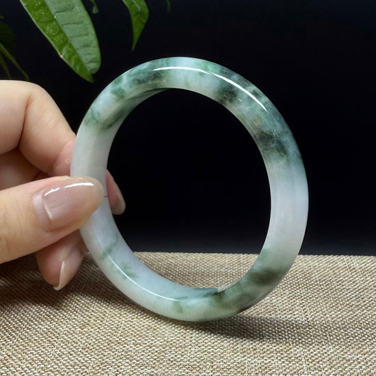 Genuine Burmese White Green Jade Jadeite Bangle Bracelet ( 56.9mm )