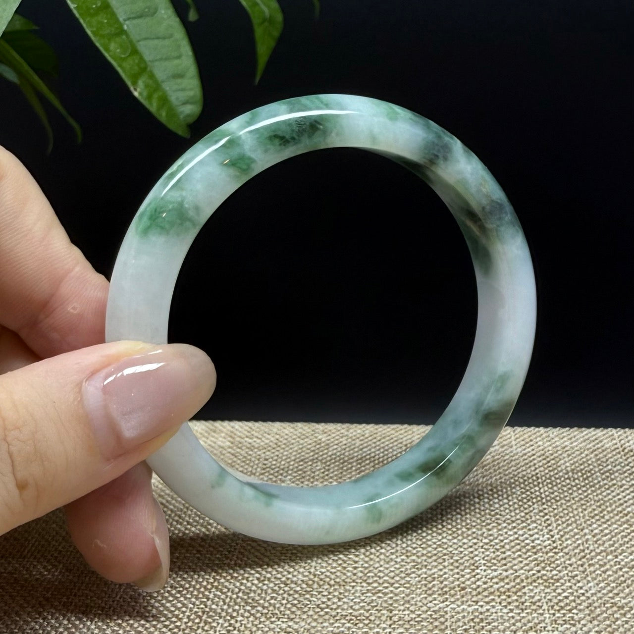 Genuine Burmese White Green Jade Jadeite Bangle Bracelet ( 56.9mm )