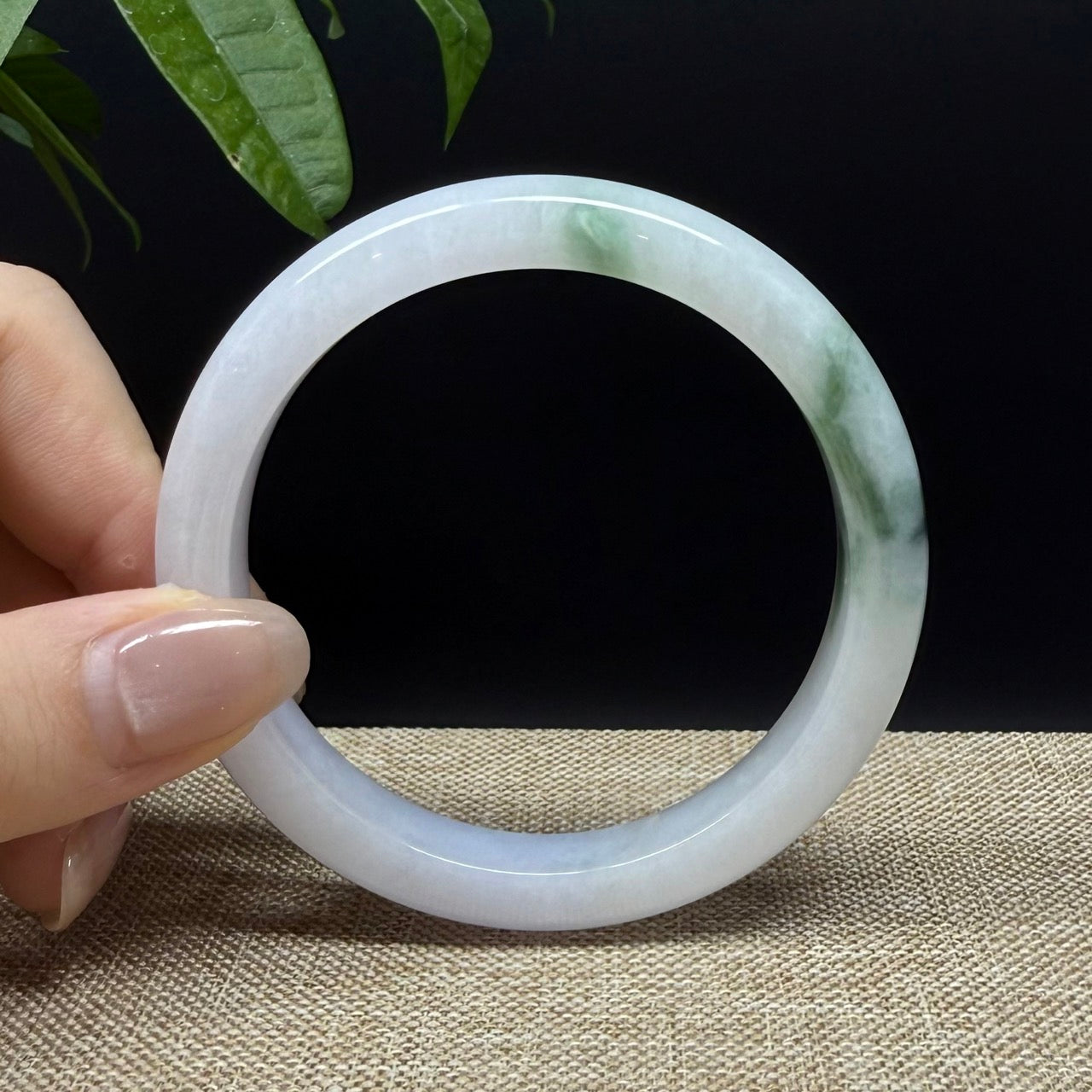 Genuine Burmese White Green Jade Jadeite Bangle Bracelet ( 56.7mm )