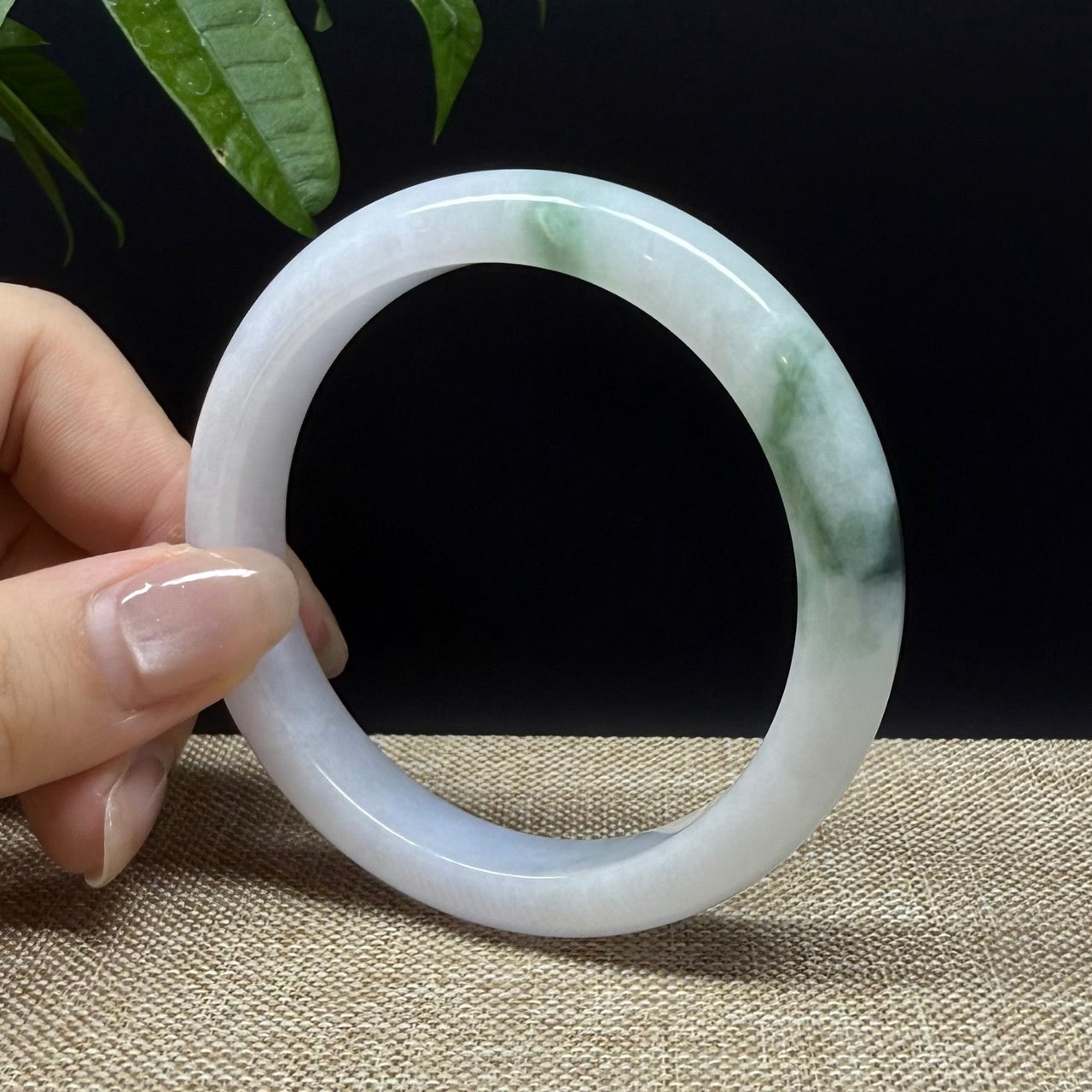 Genuine Burmese White Green Jade Jadeite Bangle Bracelet ( 56.7mm )