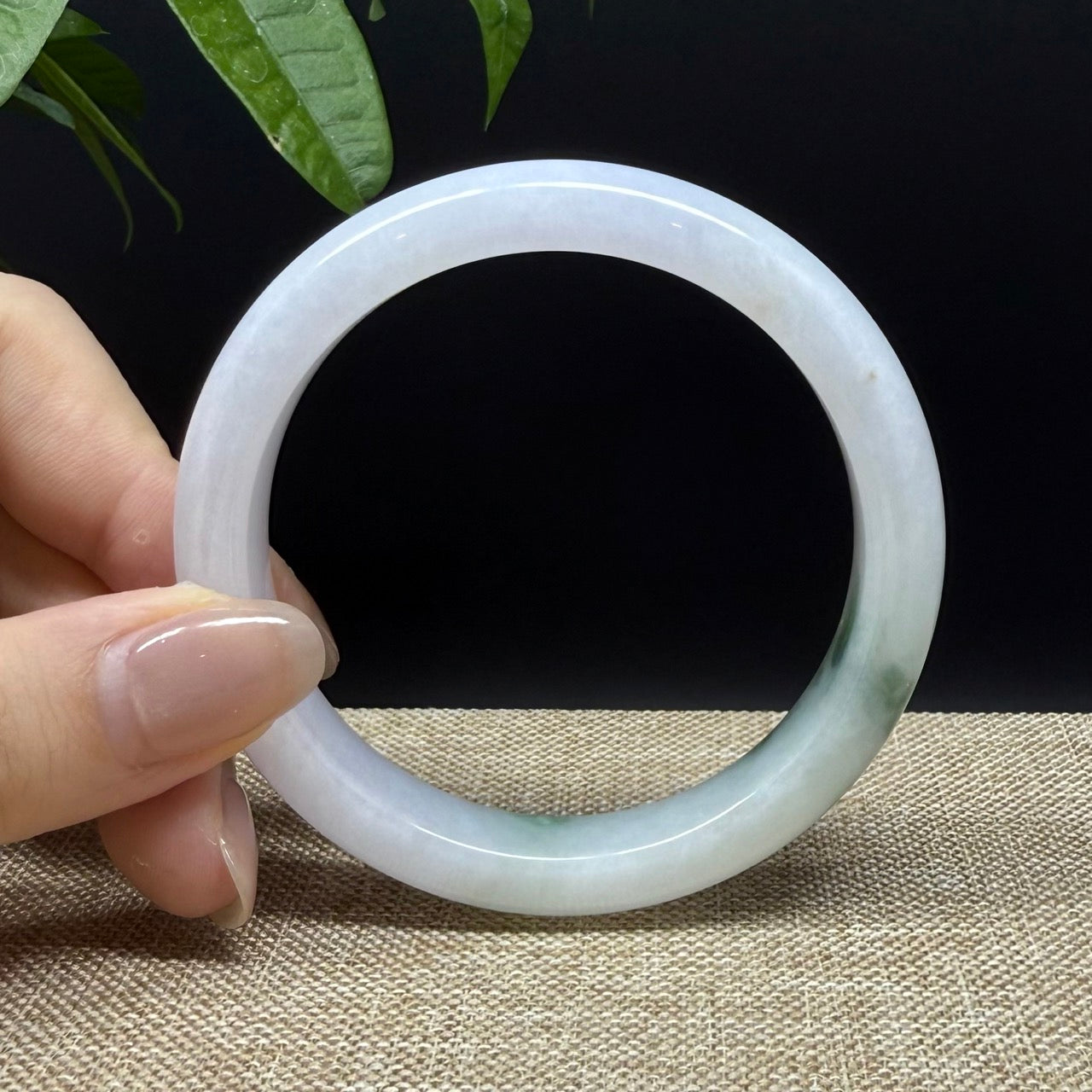 Genuine Burmese White Green Jade Jadeite Bangle Bracelet ( 56.7mm )