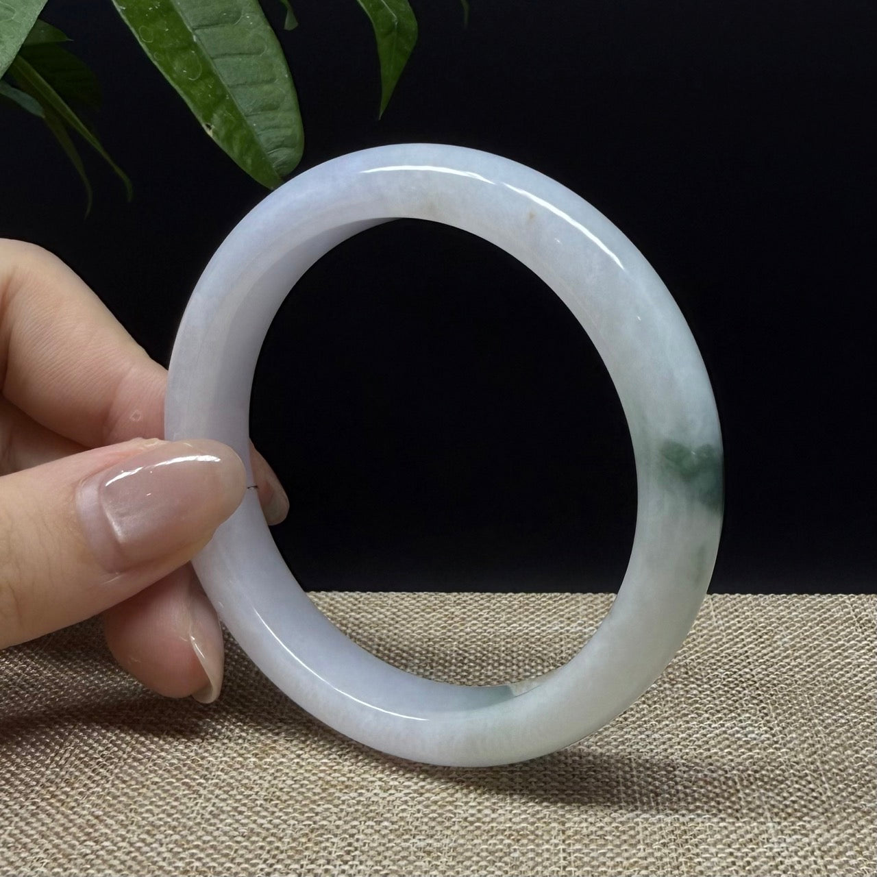 Genuine Burmese White Green Jade Jadeite Bangle Bracelet ( 56.7mm )