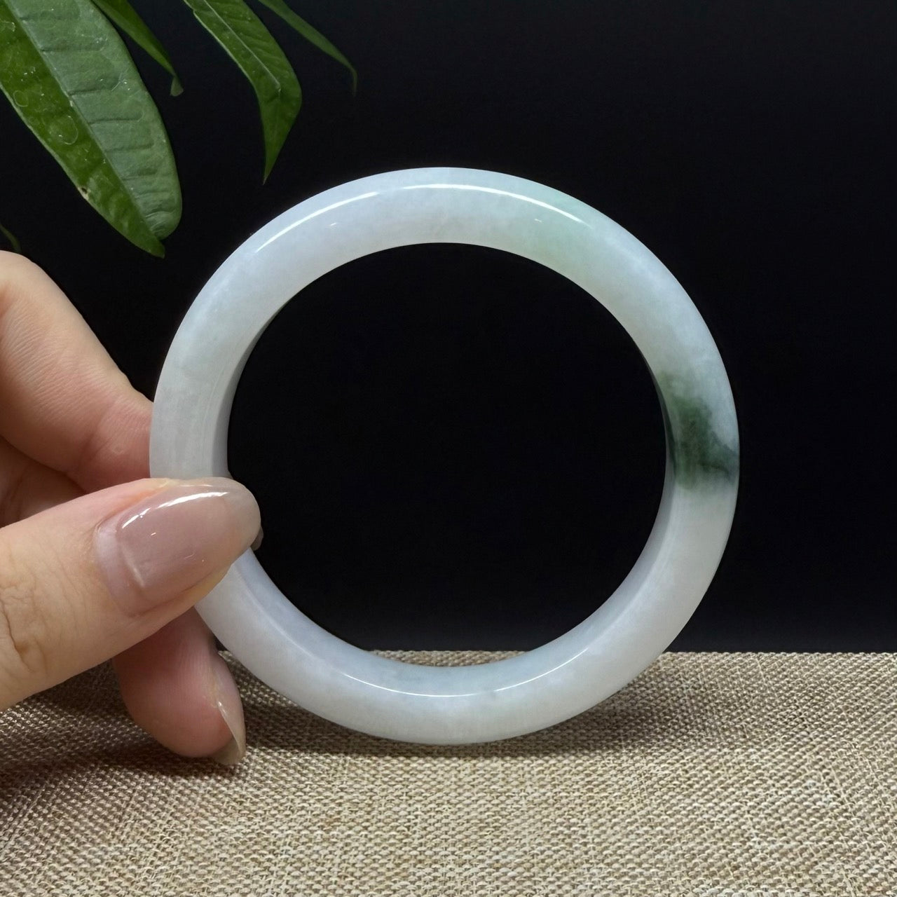 Genuine Burmese White Green Jade Jadeite Bangle Bracelet ( 56.7mm )