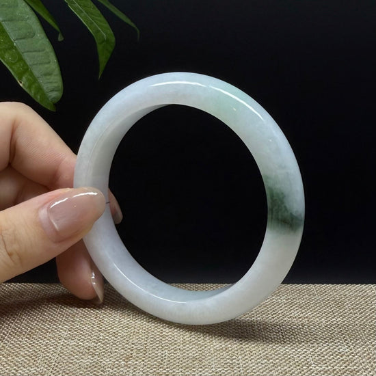 Genuine Burmese White Green Jade Jadeite Bangle Bracelet ( 56.7mm )