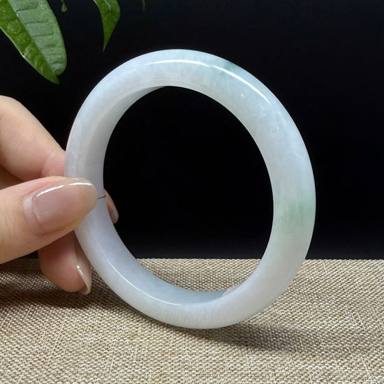 Genuine Burmese White Green Jade Jadeite Bangle Bracelet ( 56.7mm )