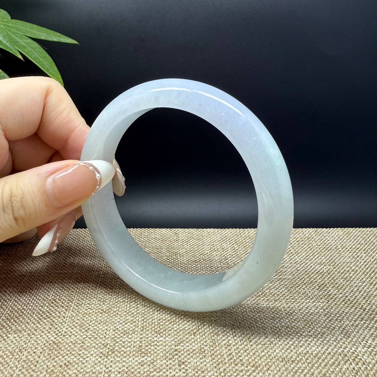 Genuine Burmese Lavender Green Jade Jadeite Bangle Bracelet ( 59.4mm )