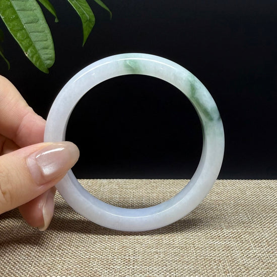 Genuine Burmese White Green Jade Jadeite Bangle Bracelet ( 56.7mm )