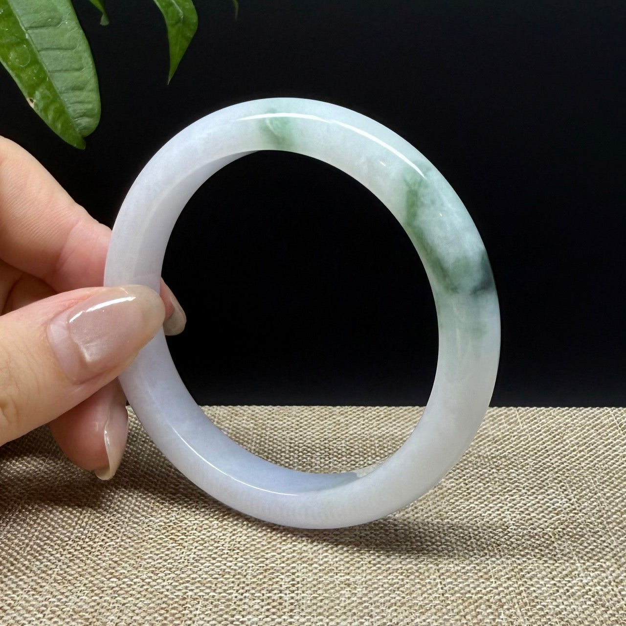 Genuine Burmese White Green Jade Jadeite Bangle Bracelet ( 56.7mm )