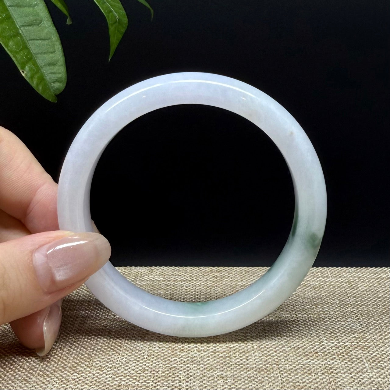 Genuine Burmese White Green Jade Jadeite Bangle Bracelet ( 56.7mm )