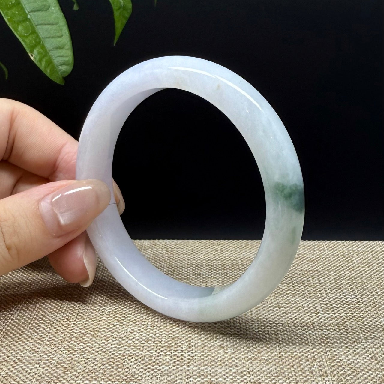 Genuine Burmese White Green Jade Jadeite Bangle Bracelet ( 56.7mm )