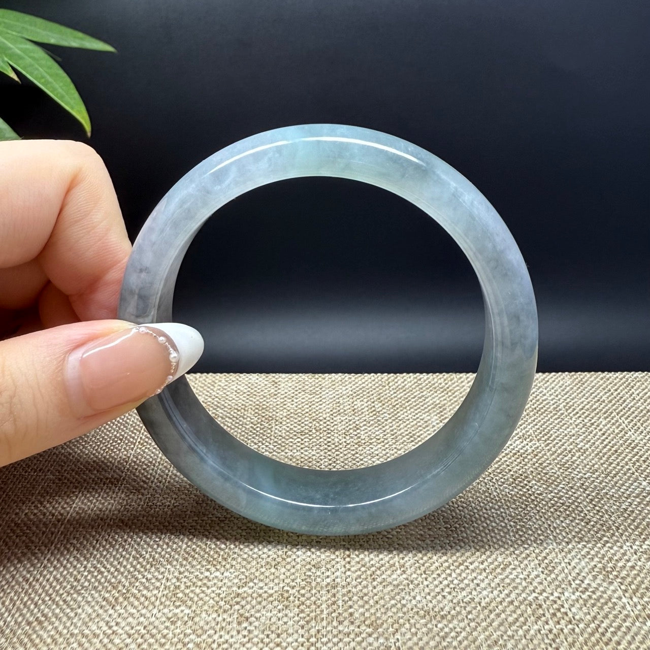 Genuine Burmese Icy Green Black Jade Jadeite Bangle Bracelet ( 58.5mm )