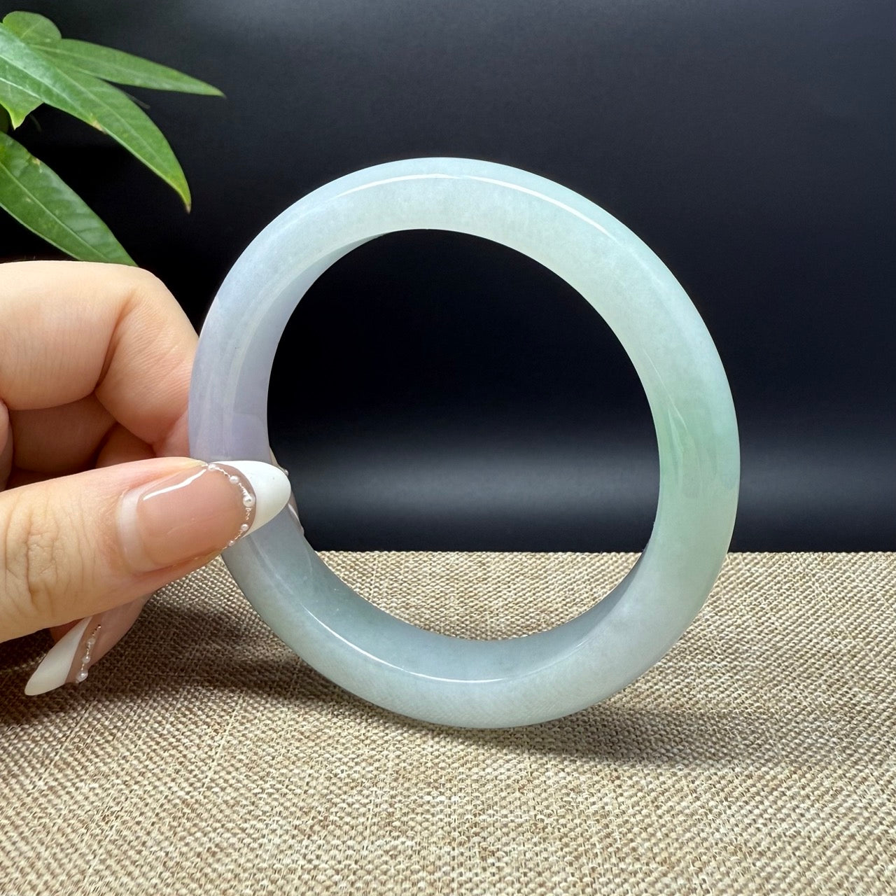 Genuine Burmese Lavender Green Jade Jadeite Bangle Bracelet ( 60.9mm )