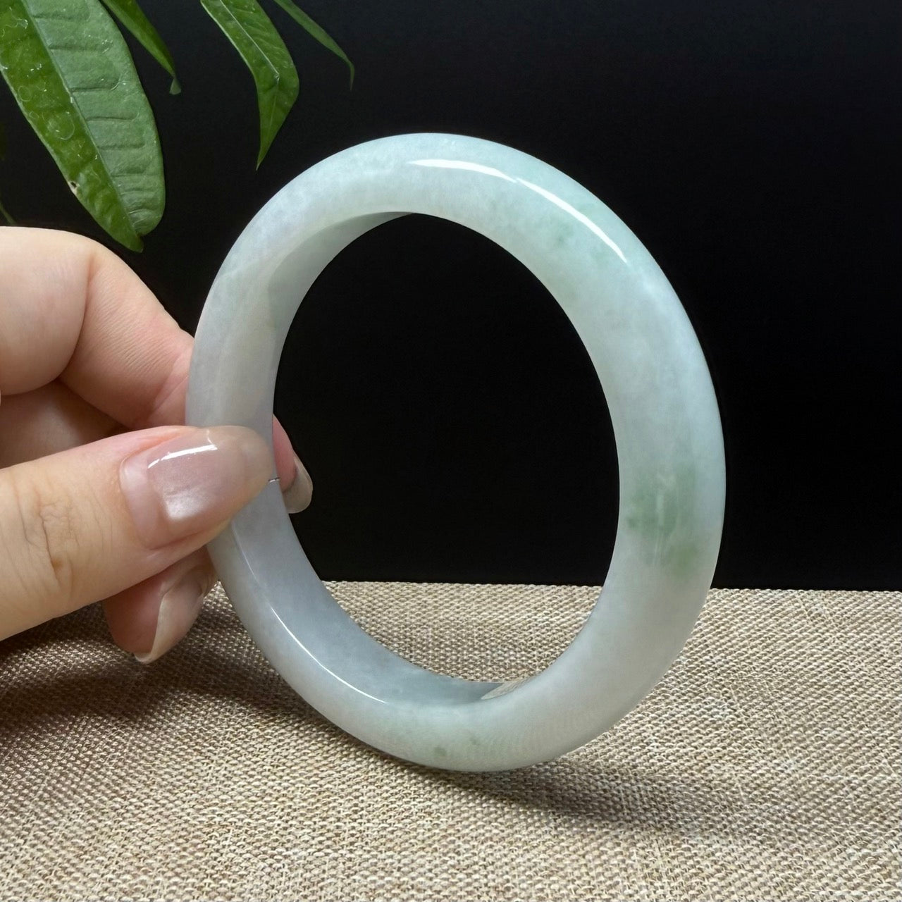 Genuine Burmese Lavender Green Jade Jadeite Bangle Bracelet ( 58.6mm )