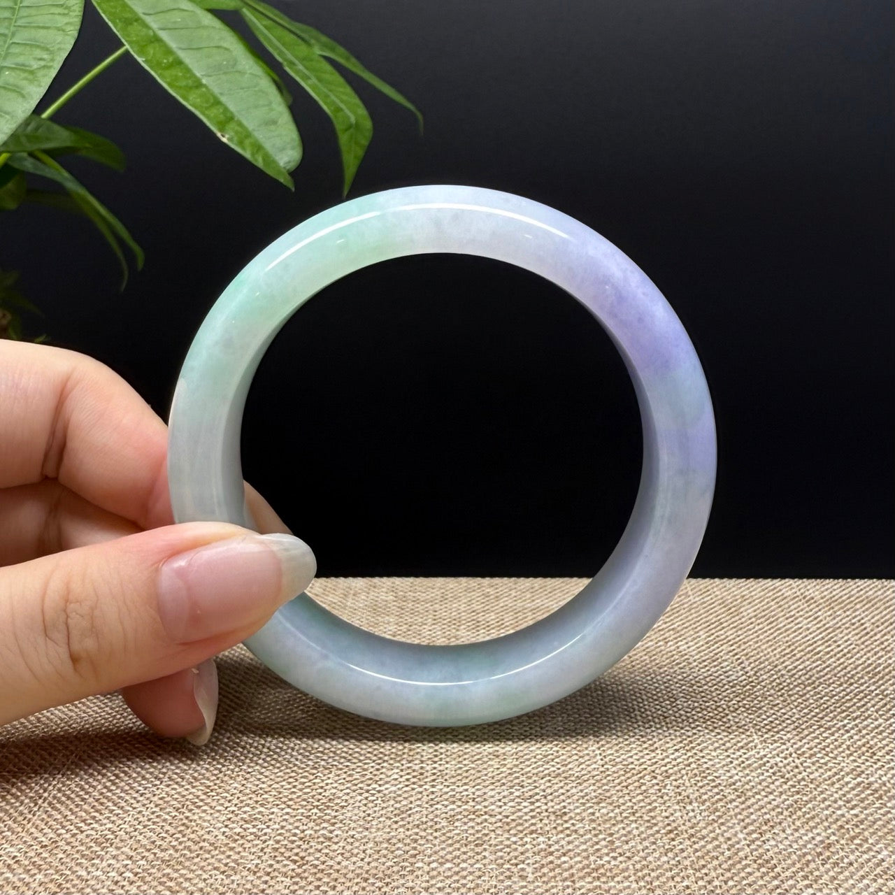 Genuine Burmese Lavender Green Jade Jadeite Bangle Bracelet ( 60mm )