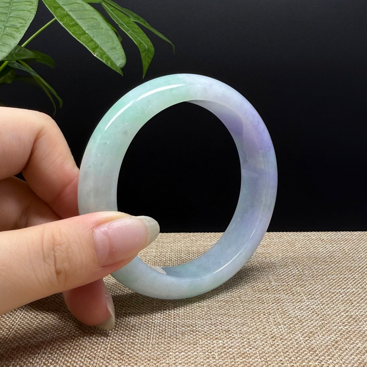 Genuine Burmese Lavender Green Jade Jadeite Bangle Bracelet ( 60mm )