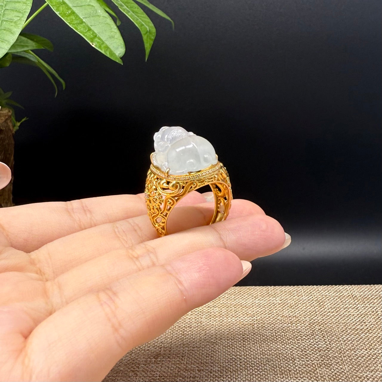 RealJade® "Signature Signet" 18K Yellow Gold Icy Jadeite Jade PiXiu Ring