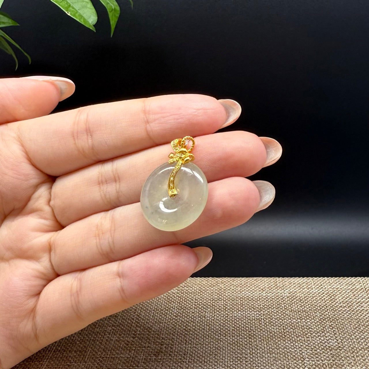 "Good Luck Button" icy Yellow Jadeite Jade Lucky KouKou Pendant With 18K Yellow Gold Bail