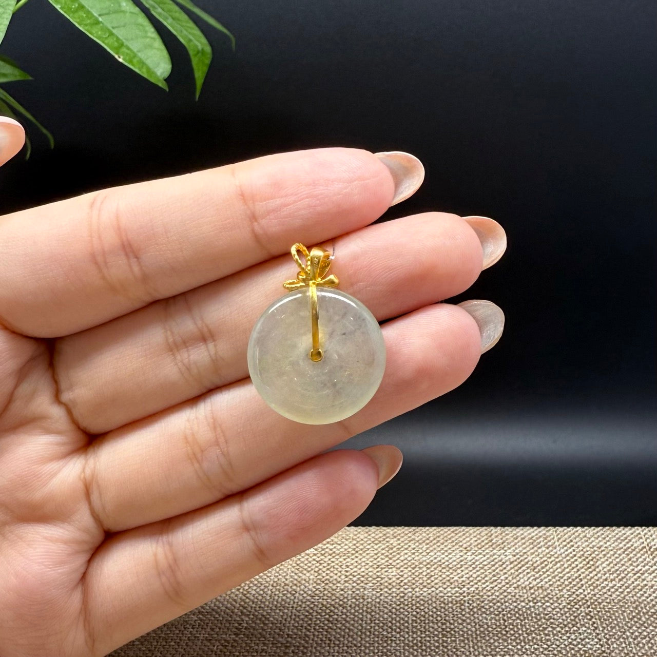 "Good Luck Button" icy Yellow Jadeite Jade Lucky KouKou Pendant With 18K Yellow Gold Bail